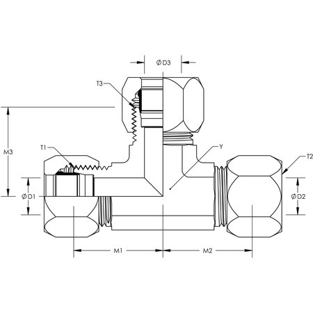 World Wide Fittings Flareless Union Tee Stainless Steel C2603X04X04X04SS